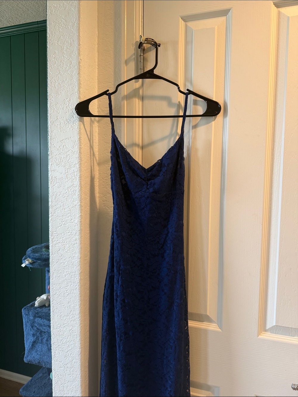 Navy Blue Lace Backless Dress